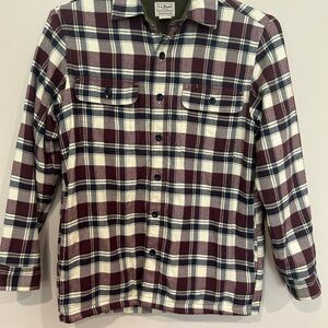 L.L. Bean Plaid Jacket - Burgundy and White flannel with pockets